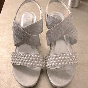 Kenneth Cole Wedge Sandals - Size 3 youth - silver with glitter and pearls